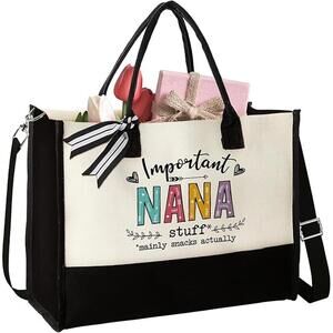 Multi-Purpose Canvas Tote Bag with 'Important Nana Stuff' Print